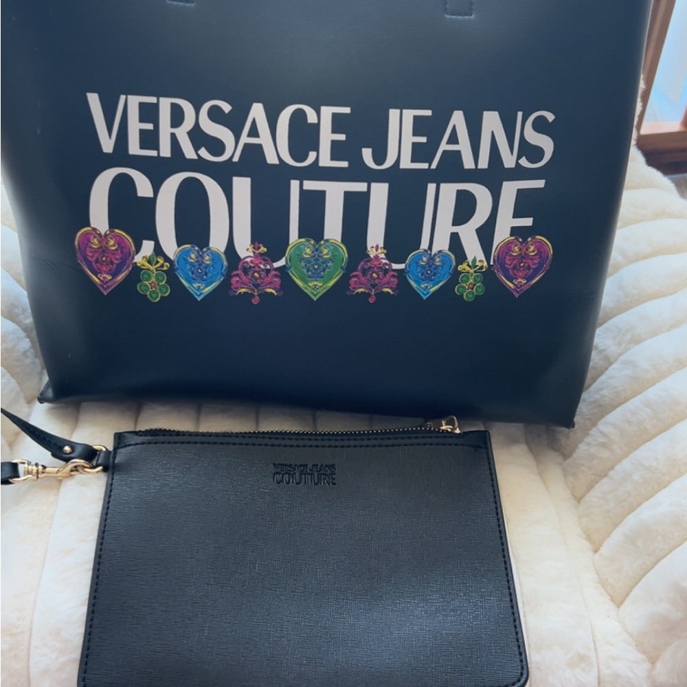 Versace Jeans Couture Black Tote with Colorful Heart Accents Revisable - Picture 9 of 9